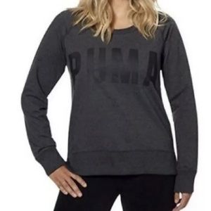 Puma Womens Dry Cell Logo Sweatshirt Size L Gray Long Sleeve Spell-Out Pullover